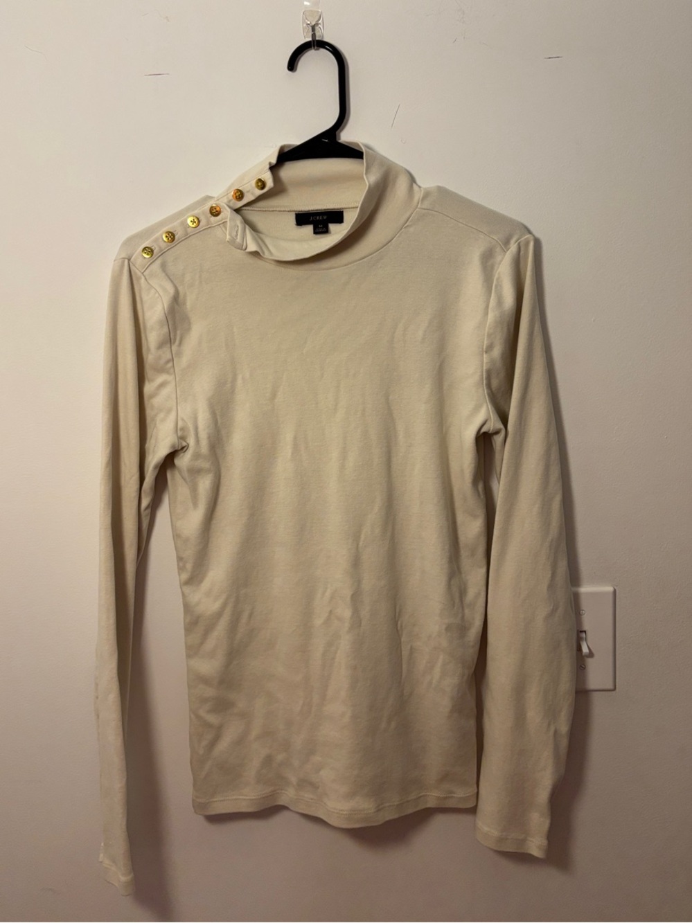 J. Crew Cream Long-Sleeve Button-Shoulder Top